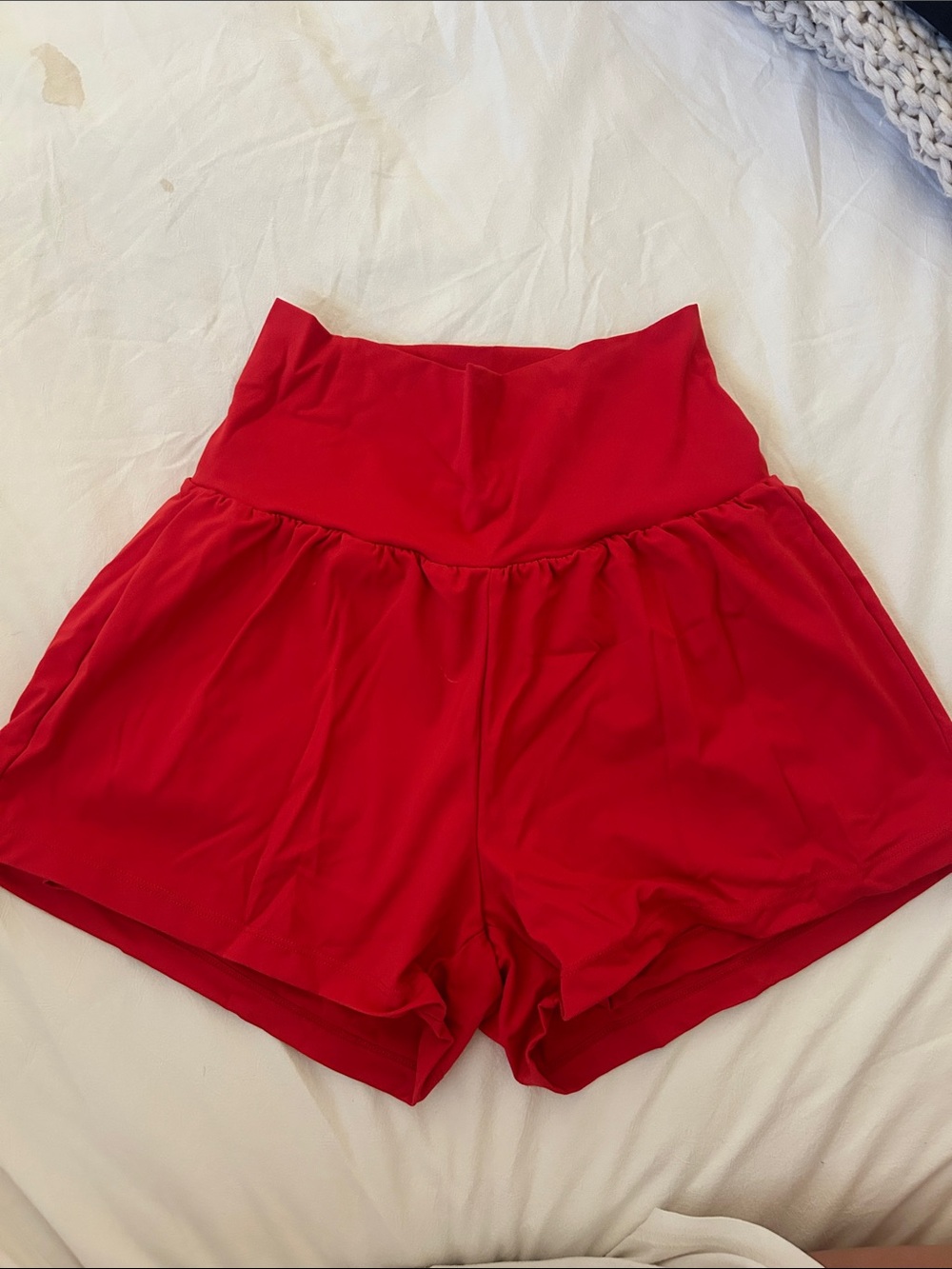 High-Waist Red Women's Athletic Shorts